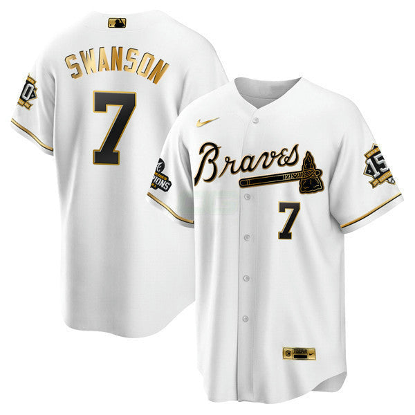 Camisa MLB Atlanta World Series Champion Branca Dourada Flex Base Jersey 2021 – Stitched