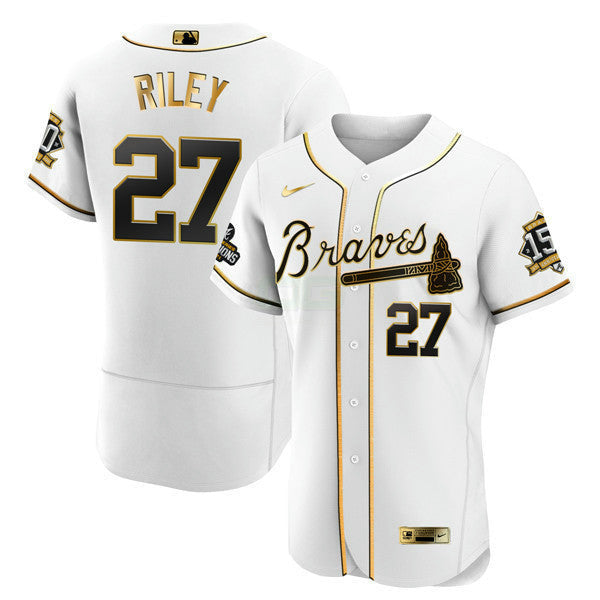 Camisa MLB Atlanta World Series Champion Branca Dourada Flex Base Jersey 2021 – Stitched