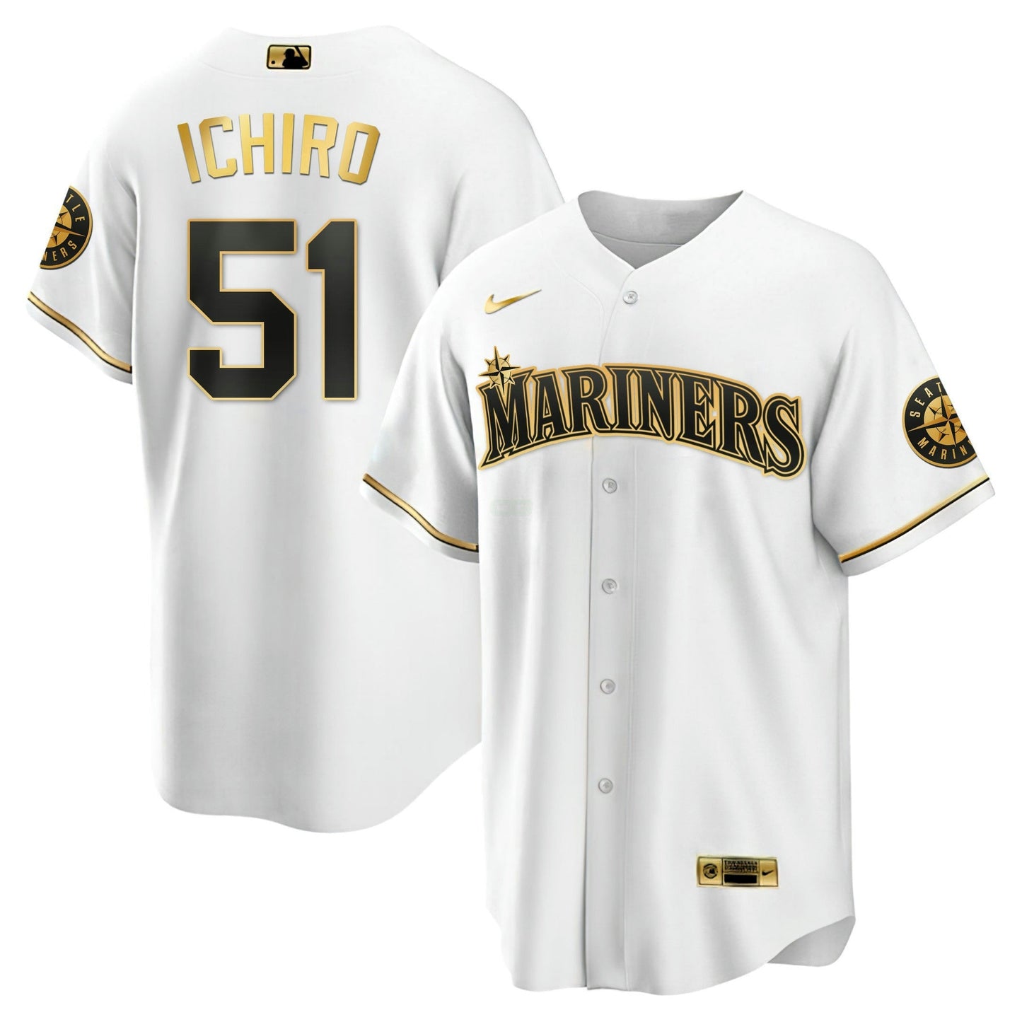 Camisa MLB Seattle Mariners Branca Dourada & Preta Dourada Jersey