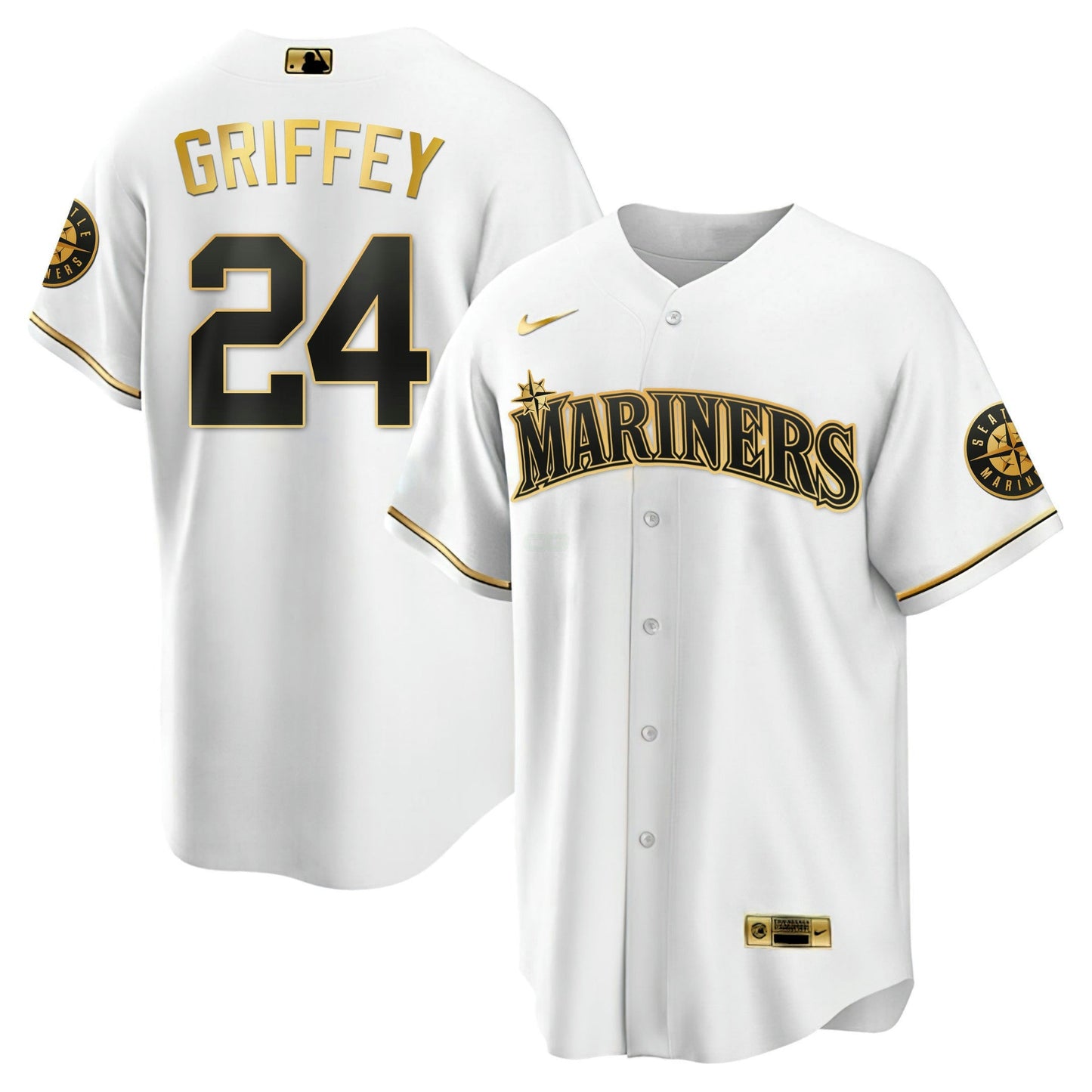 Camisa MLB Seattle Mariners Branca Dourada & Preta Dourada Jersey