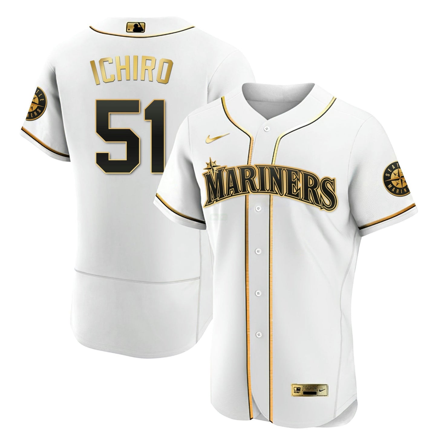Camisa MLB Seattle Mariners Branca Dourada & Preta Dourada Jersey