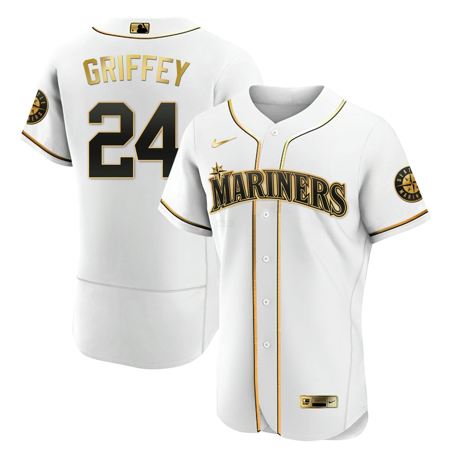 Camisa MLB Seattle Mariners Branca Dourada & Preta Dourada Jersey