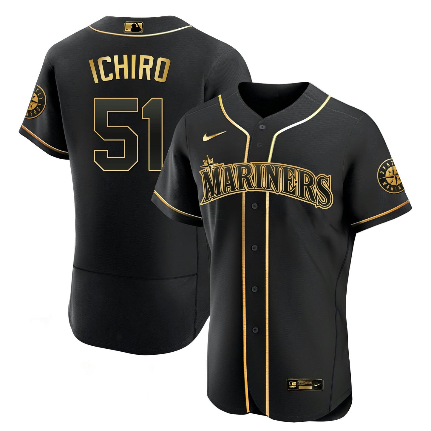 Camisa MLB Seattle Mariners Branca Dourada & Preta Dourada Jersey