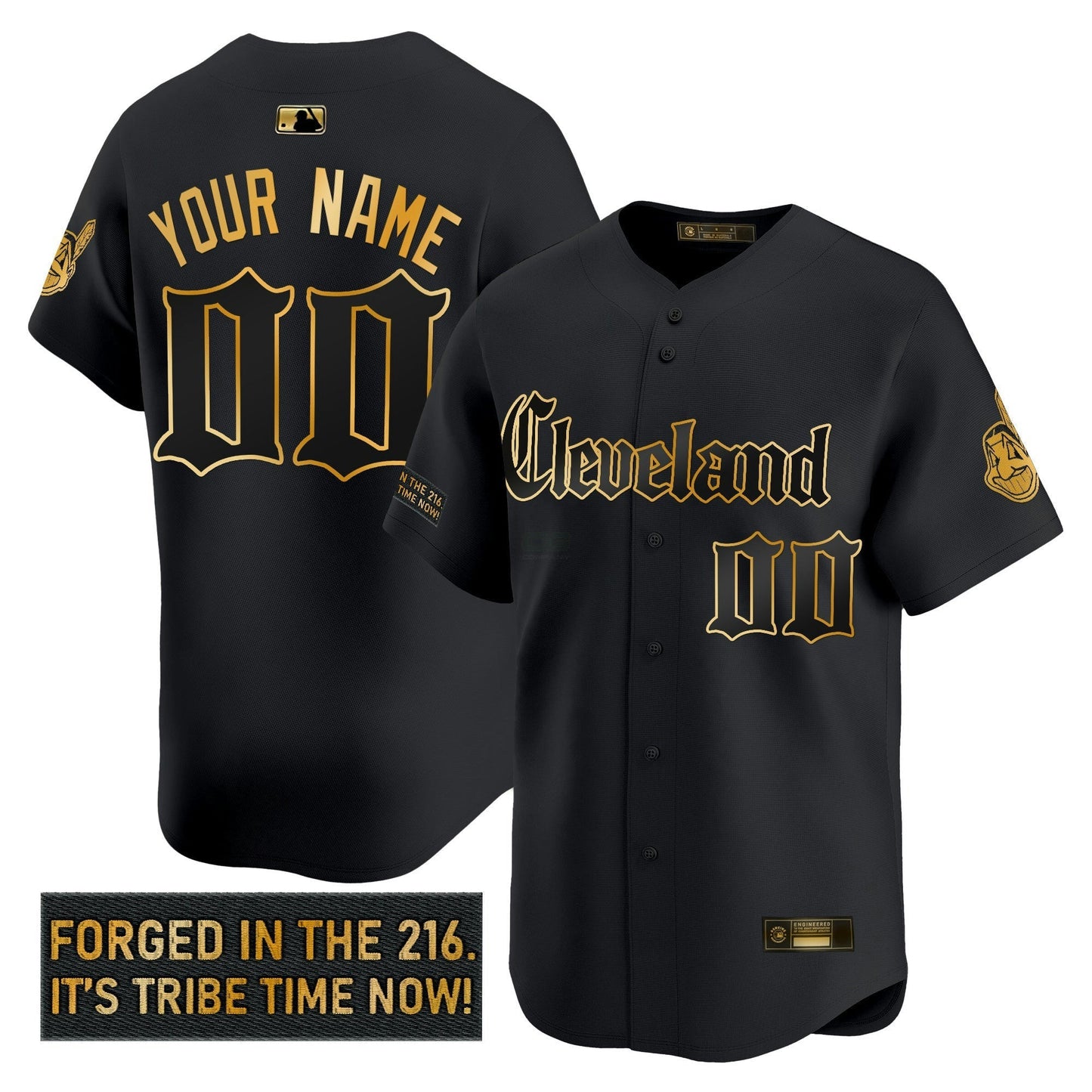 Camisa MLB Cleveland Indians ‘Gothic Iron Edition’ Dourada Vapor Premier Limited Jersey