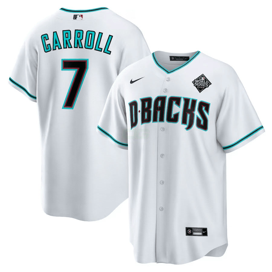 Camisa MLB Corbin Carroll Arizona 2023 World Series Patch Jersey – Branca
