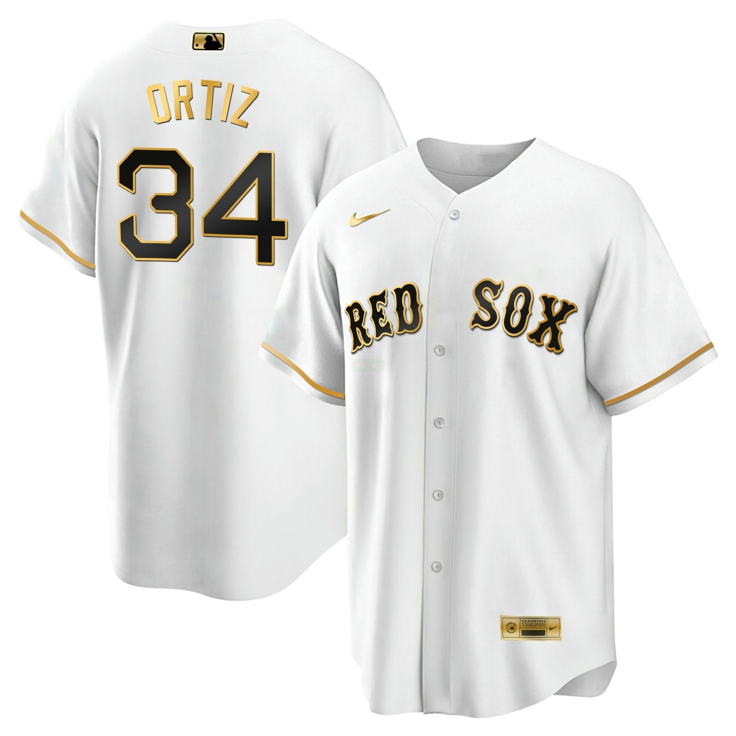 Camisa MLB David Ortiz Boston Black & Branca Dourada Jersey