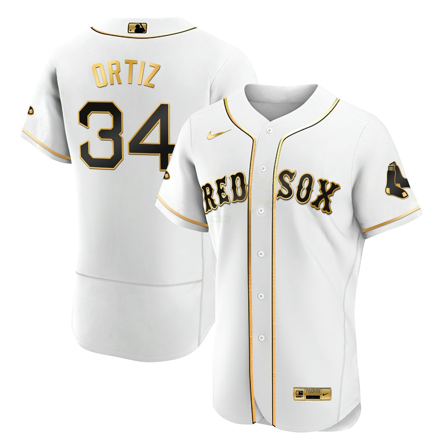 Camisa MLB David Ortiz Boston Black & Branca Dourada Jersey
