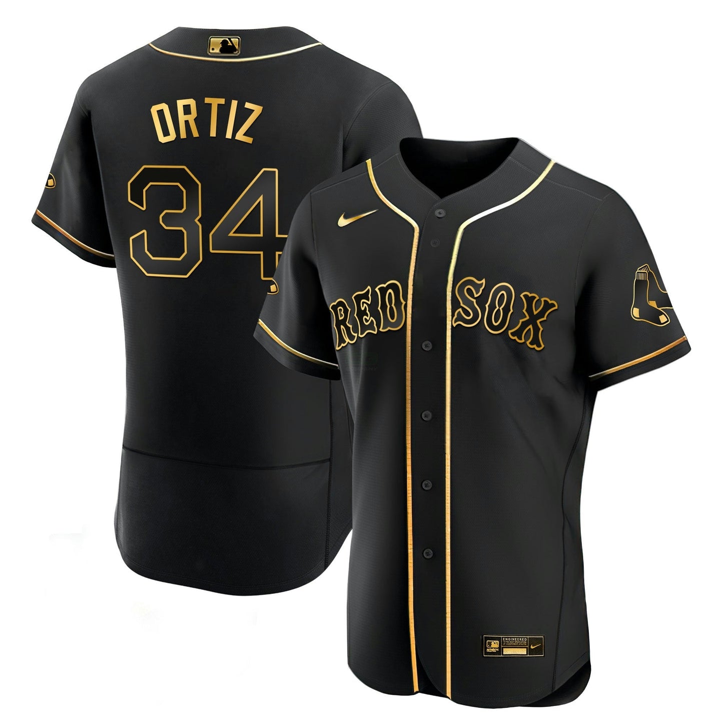 Camisa MLB David Ortiz Boston Black & Branca Dourada Jersey