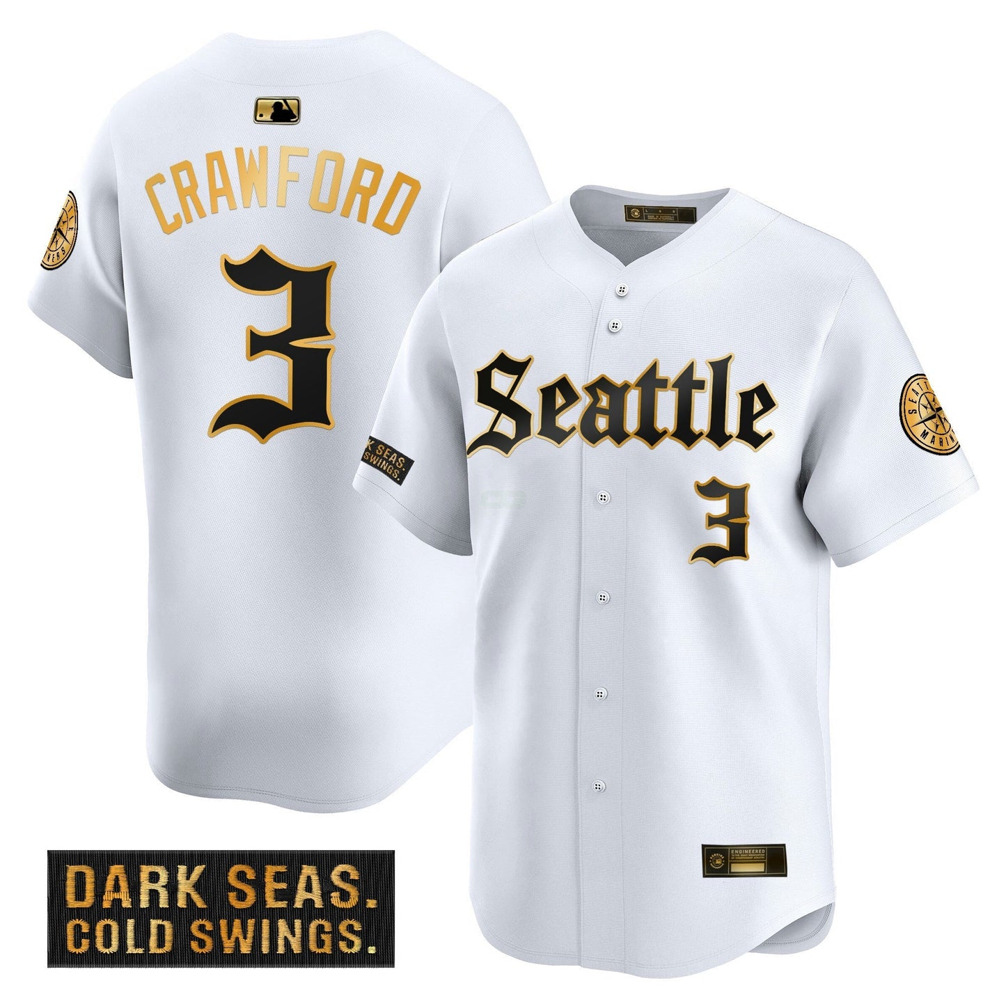 Camisa MLB Seattle Mariners Deep Sea Gothic Edition’ Dourada Limited Jersey