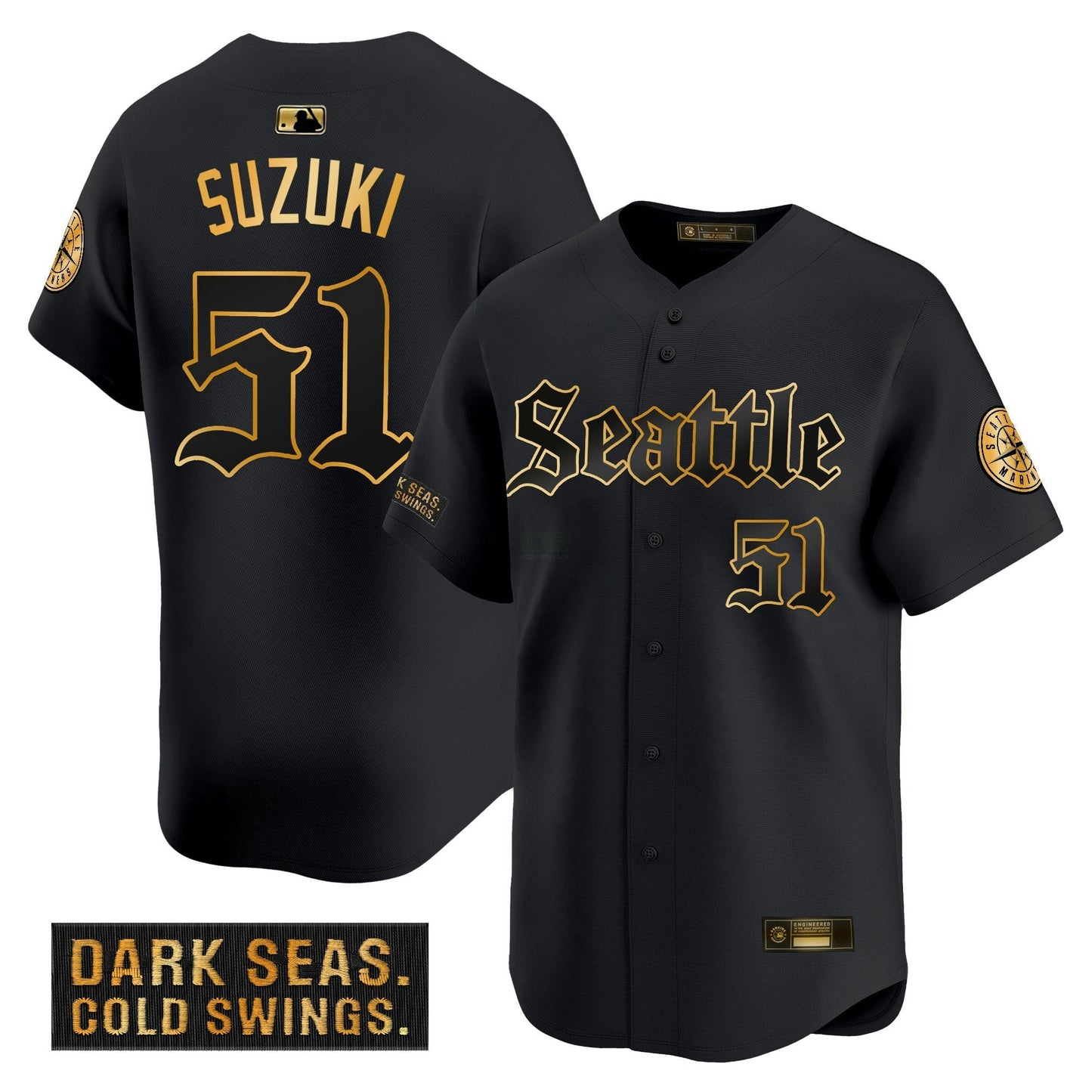 Camisa MLB Seattle Mariners Deep Sea Gothic Edition’ Dourada Limited Jersey