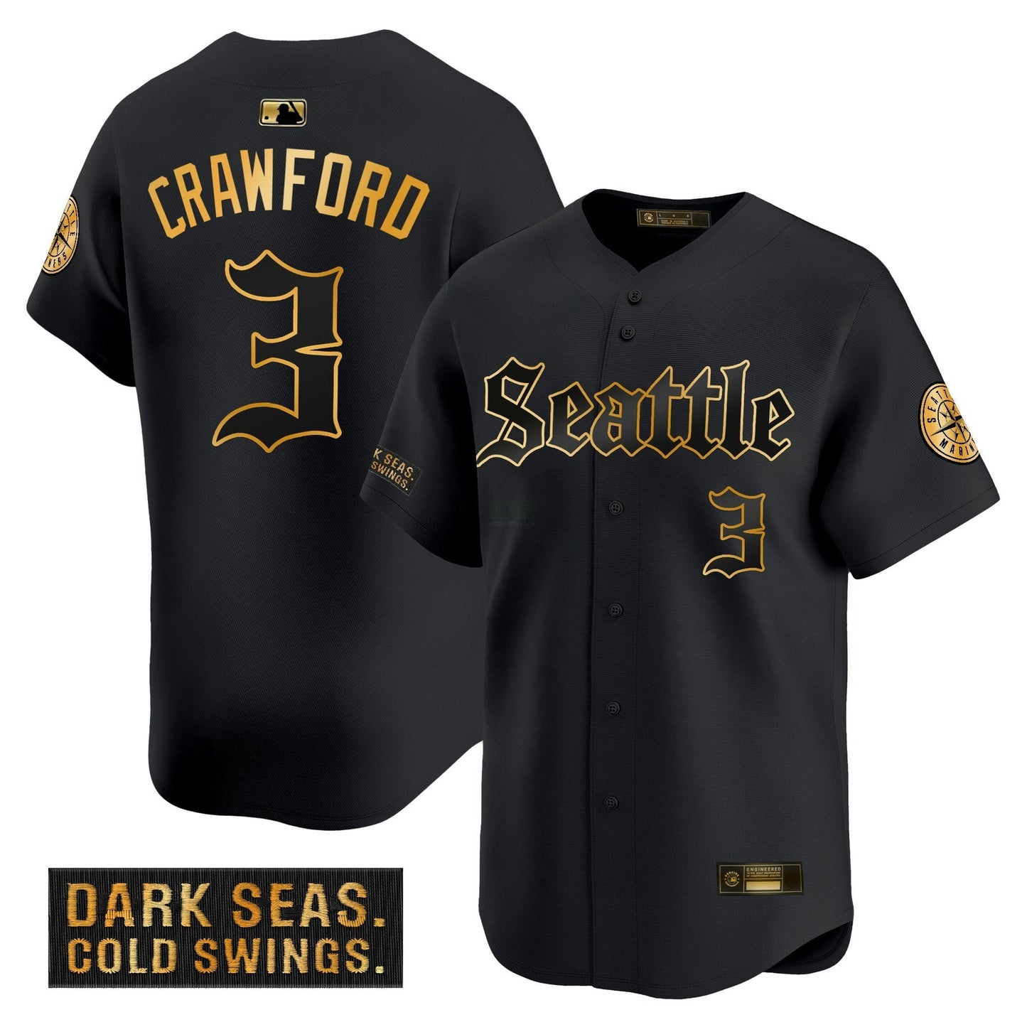 Camisa MLB Seattle Mariners Deep Sea Gothic Edition’ Dourada Limited Jersey