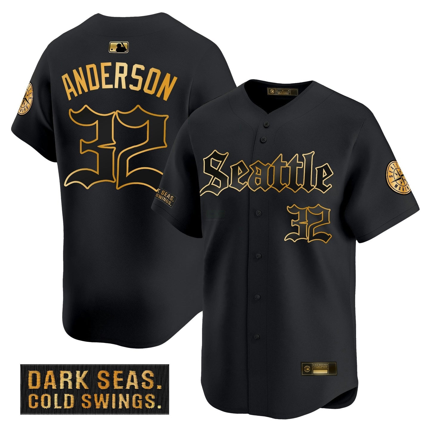 Camisa MLB Seattle Mariners Deep Sea Gothic Edition’ Dourada Limited Jersey