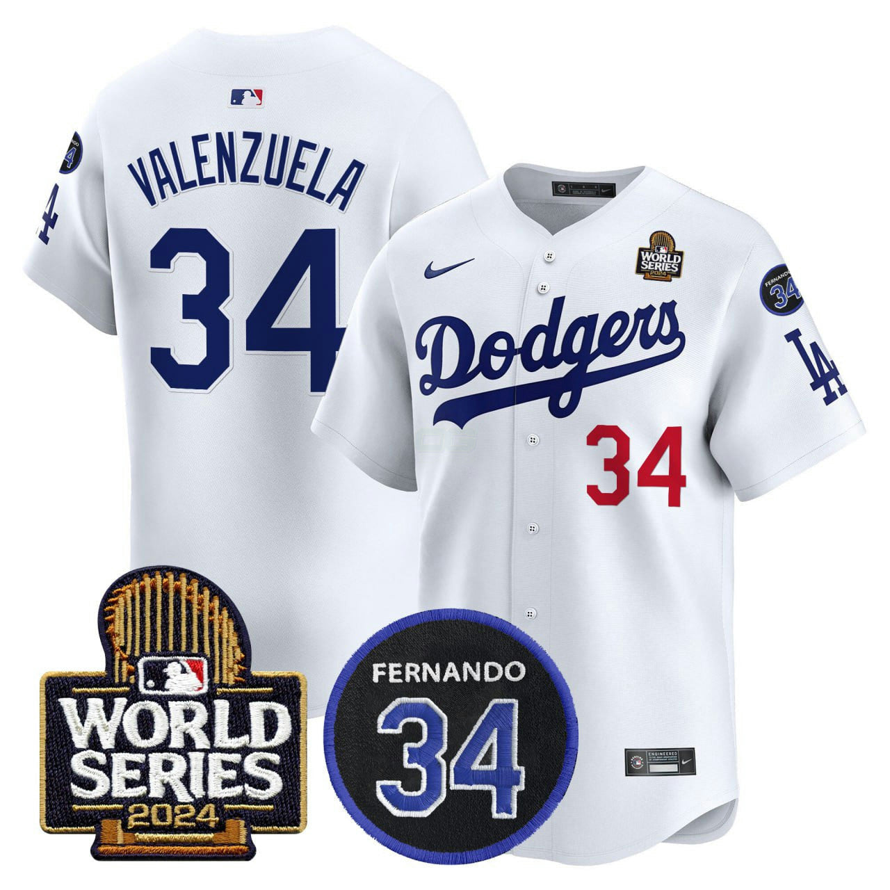 Camisa MLB Fernando Valenzuela 2024 World Series Champions Patch Vapor Premier Limited Jersey - Branca