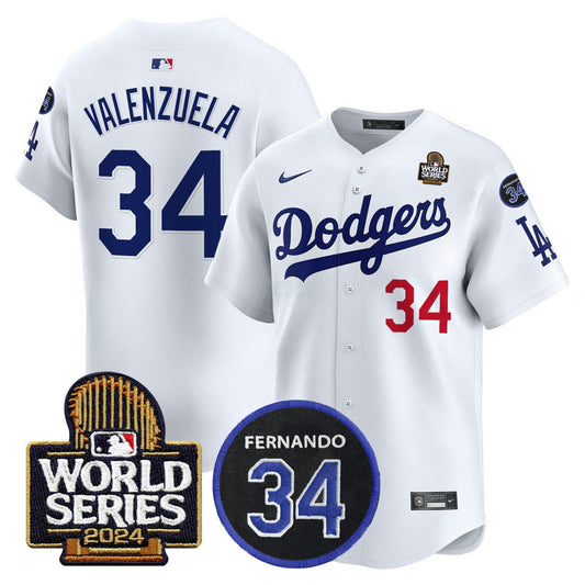 Camisa MLB Fernando Valenzuela 2024 World Series Champions Patch Vapor Premier Limited Jersey - Branca