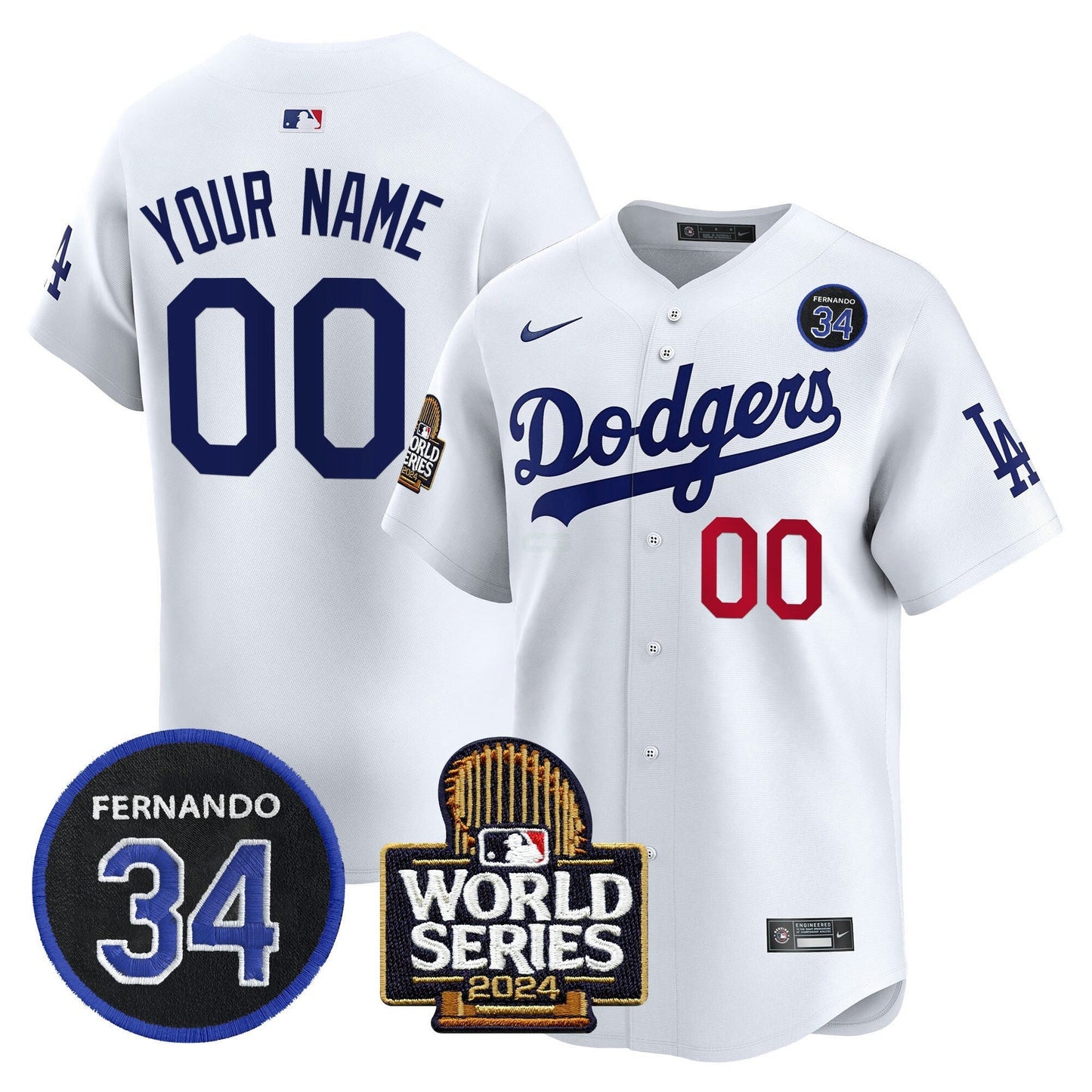 Camisa MLB Fernando Valenzuela & 2024 World Series Patch Vapor Premier Limited Jersey V2