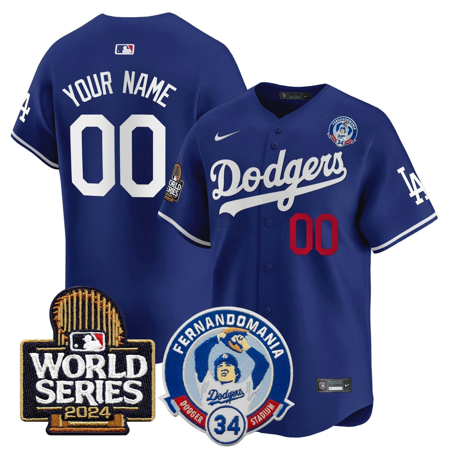 Camisa MLB Fernando Valenzuela & 2024 World Series Patch Vapor Premier Limited Jersey V3