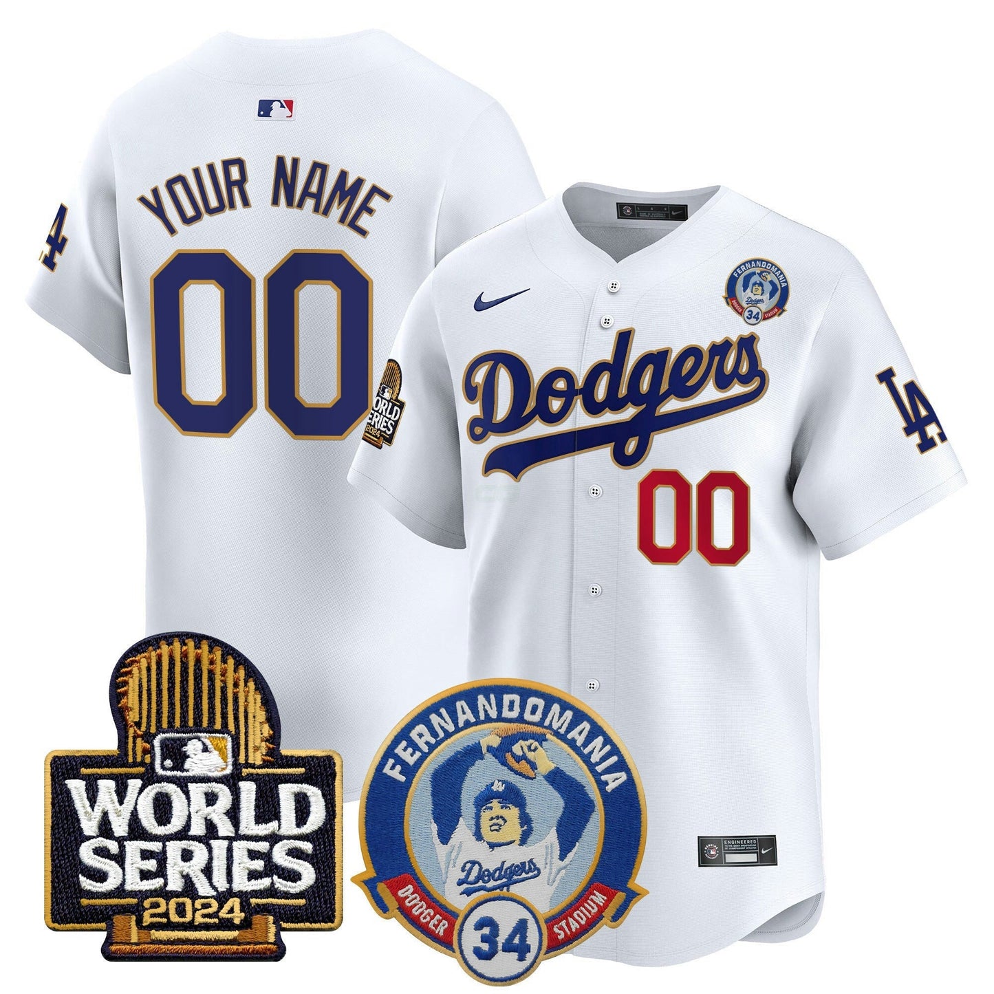 Camisa MLB Fernando Valenzuela & 2024 World Series Patch Vapor Premier Limited Jersey