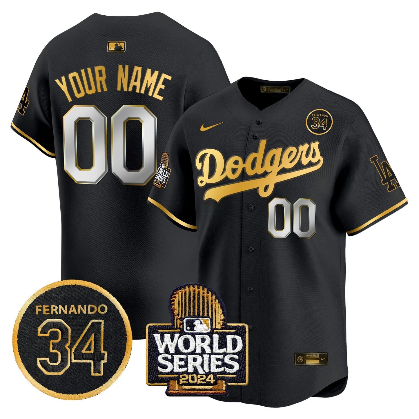 Camisa MLB Fernando Valenzuela & 2024 World Series Patch Vapor Premier Limited Jersey V2