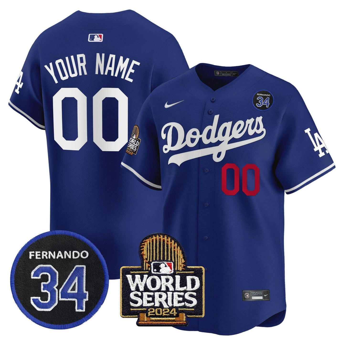 Camisa MLB Fernando Valenzuela & 2024 World Series Patch Vapor Premier Limited Jersey V2