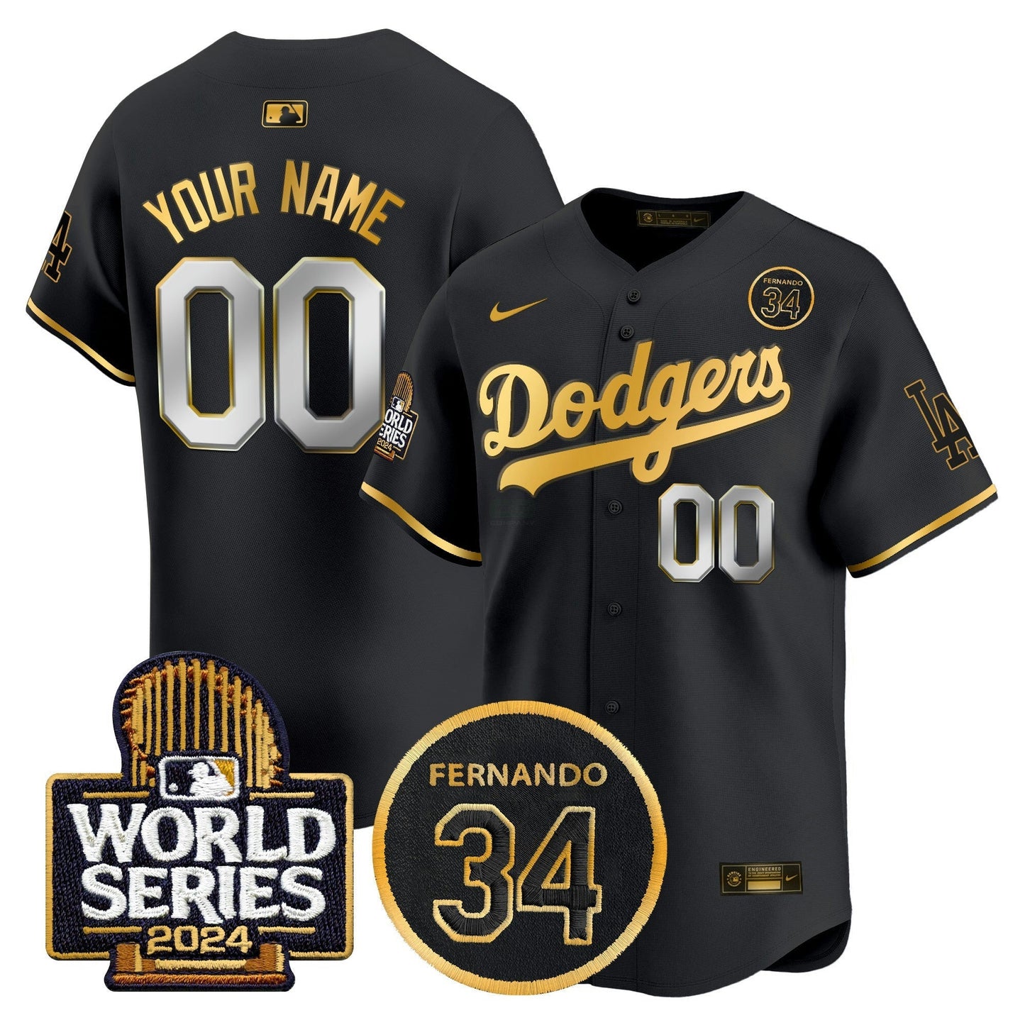 Camisa MLB Fernando Valenzuela Memorial & 2024 World Series Patch Vapor Premier Limited Jersey