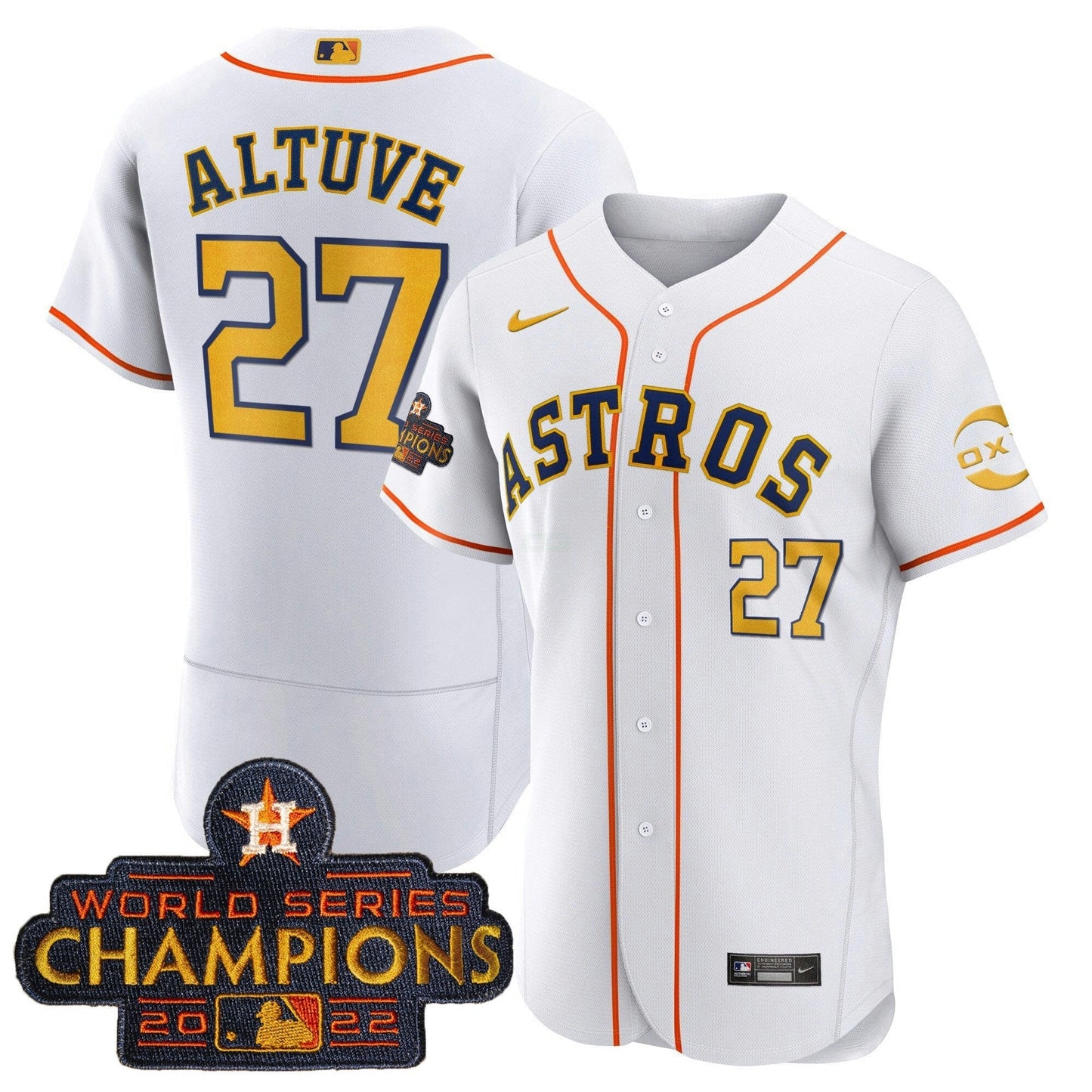 Camisa MLB Houston 2022 Champions Gold Rush Oxy Patch Flex Base Jersey