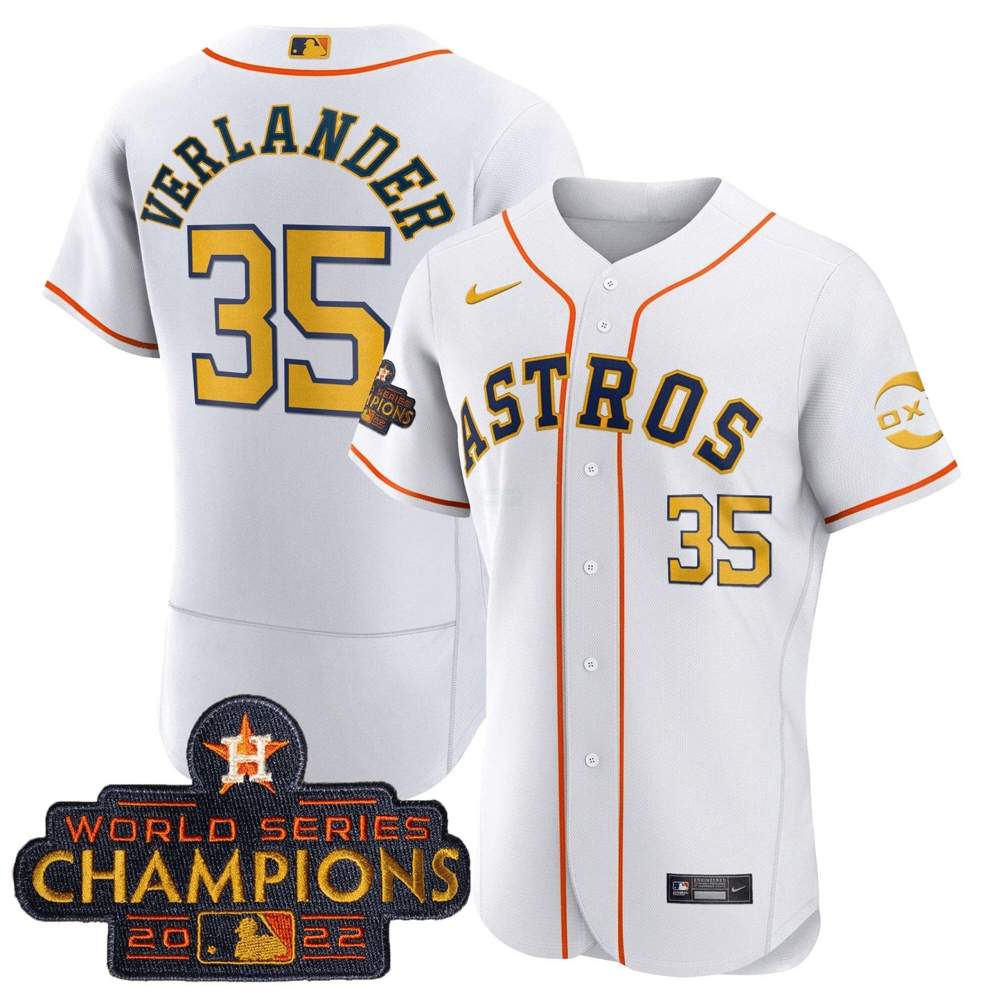 Camisa MLB Houston 2022 Champions Gold Rush Oxy Patch Flex Base Jersey
