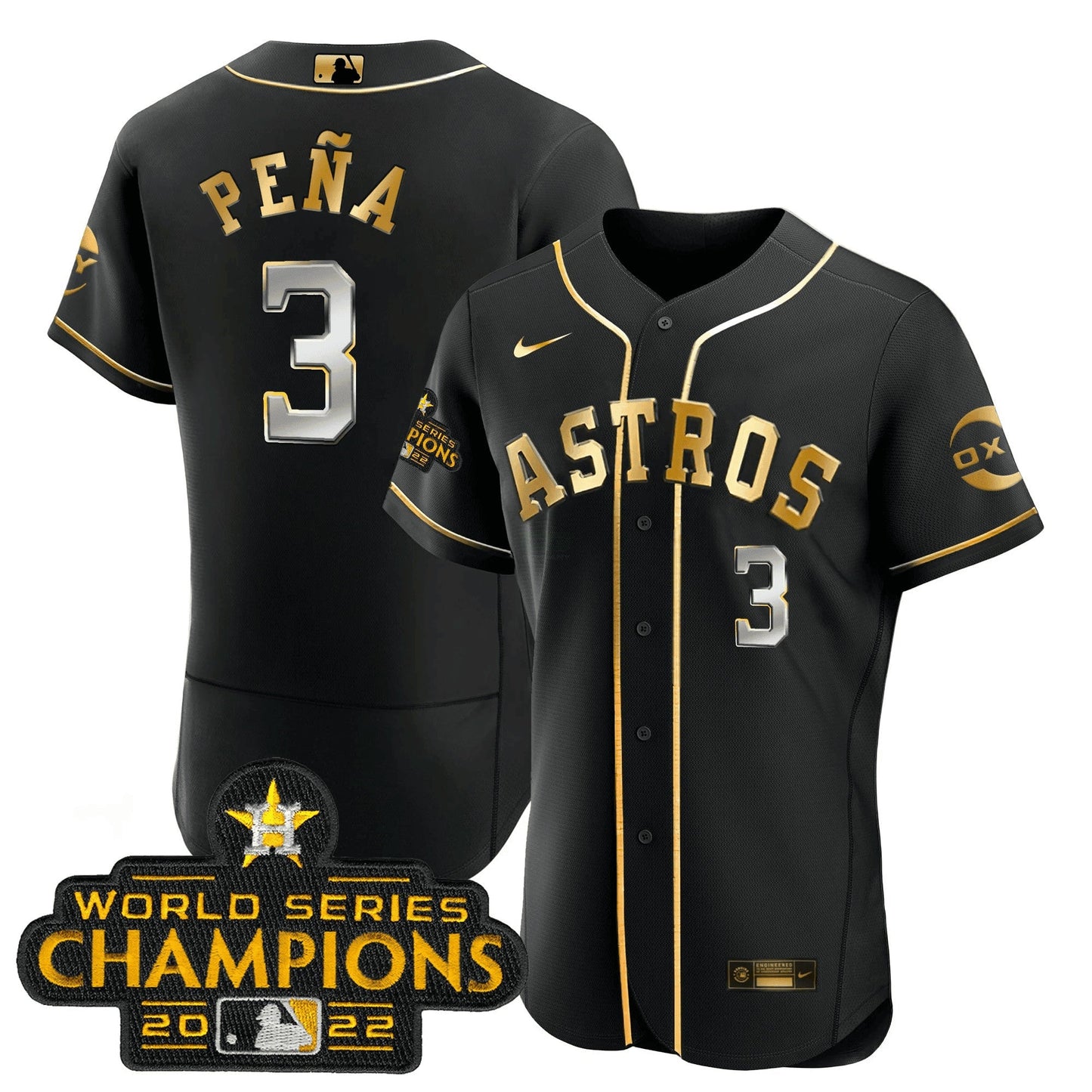 Camisa MLB Houston 2022 Champions Preta Gold Rush Flex Base Jersey