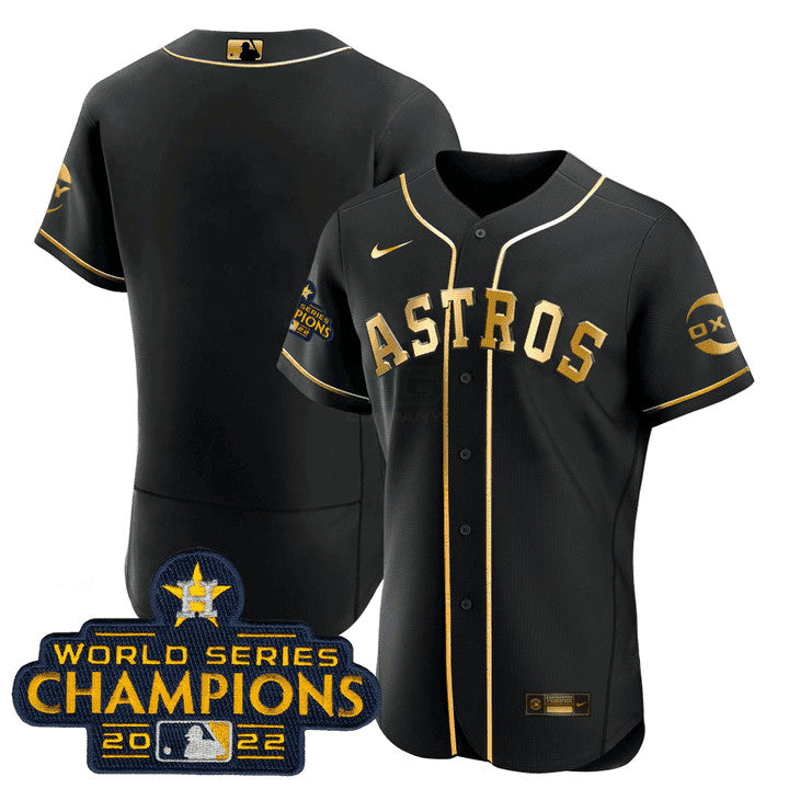 Camisa MLB Houston Black Gold Rush Blank No Name Jersey