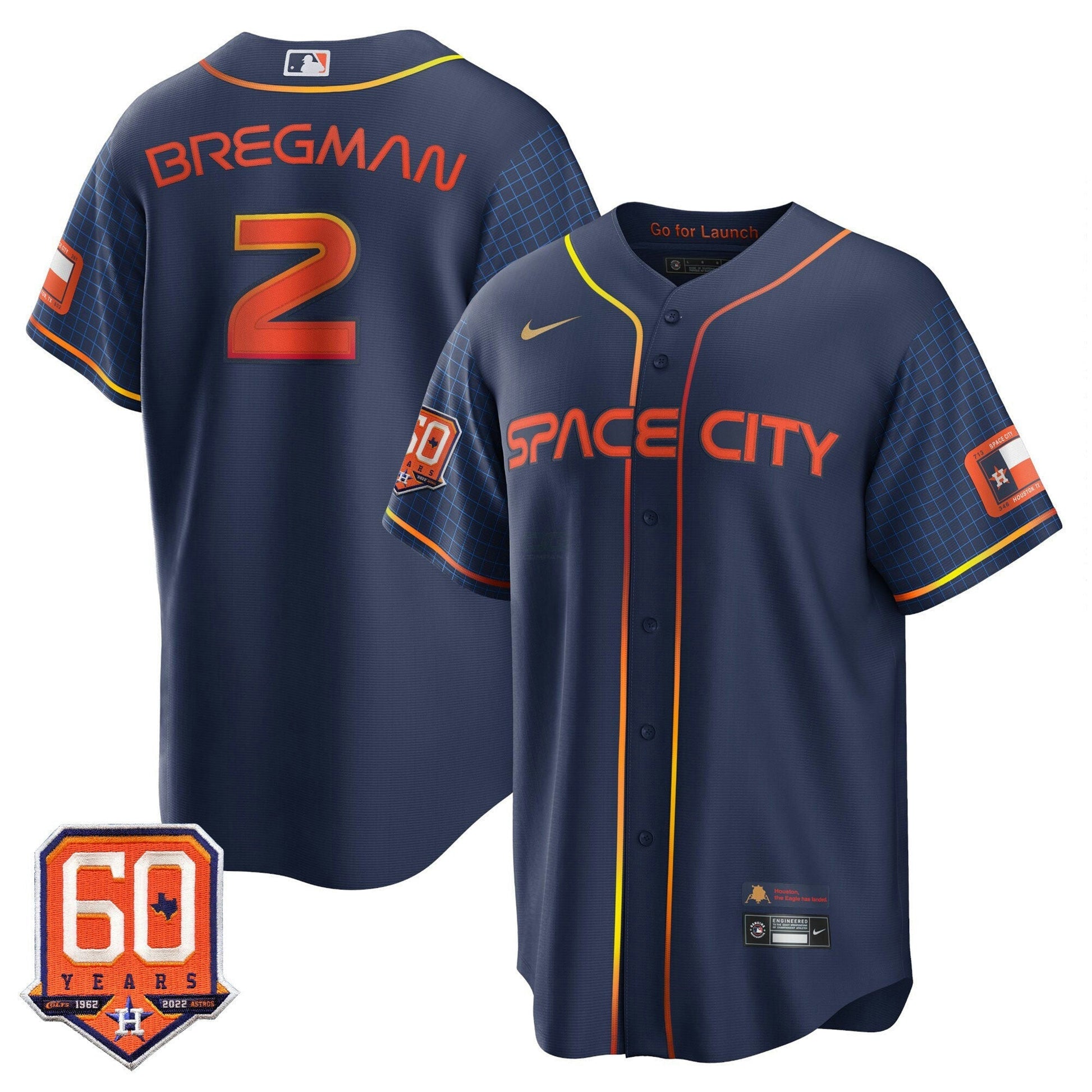 Camisa MLB Houston Cool Base 60th Anniversary Patch Space City Jersey