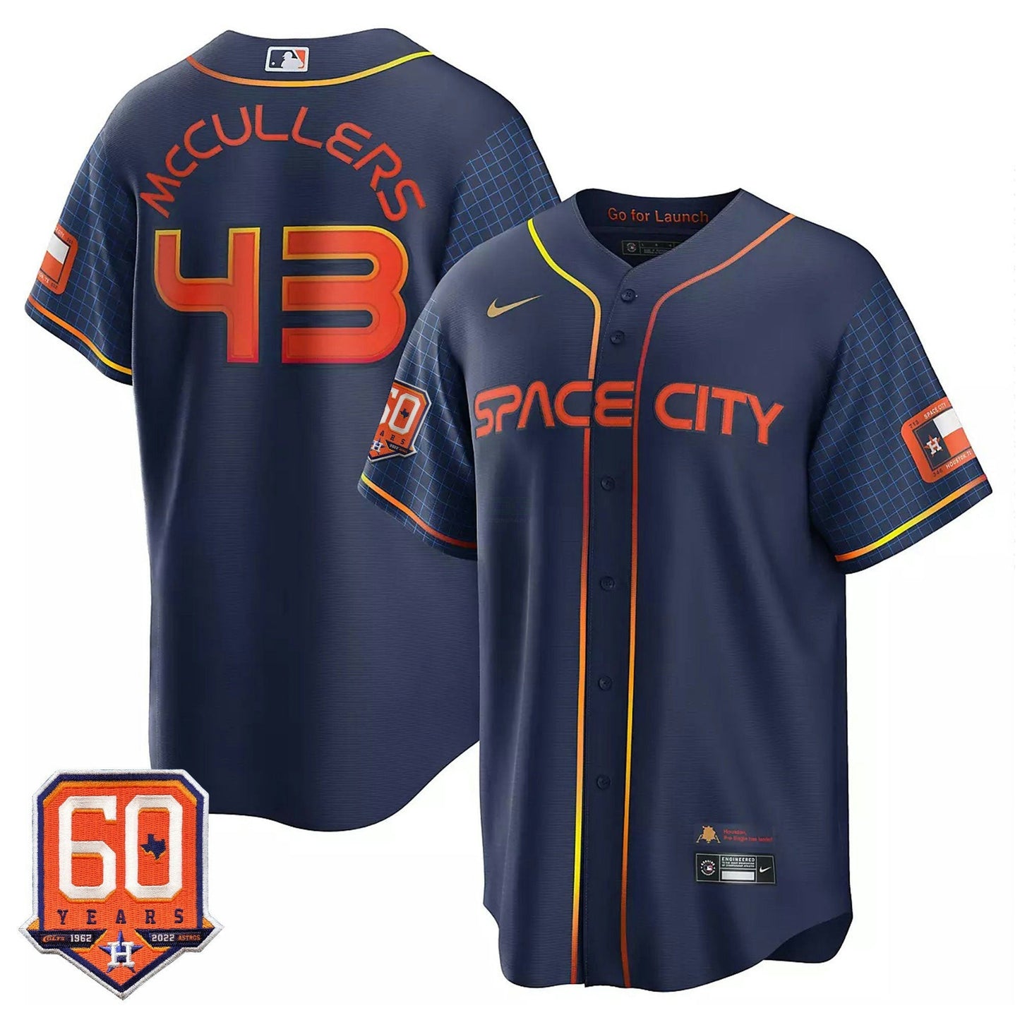 Camisa MLB Houston Cool Base 60th Anniversary Patch Space City Jersey