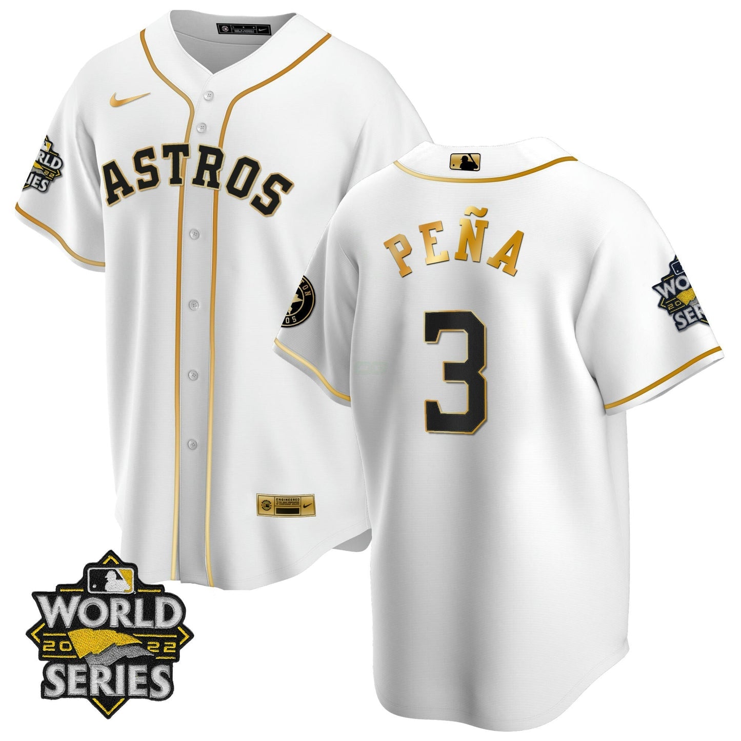 Camisa MLB Houston Cool Base Branca Dourada 2022 World Series Jersey