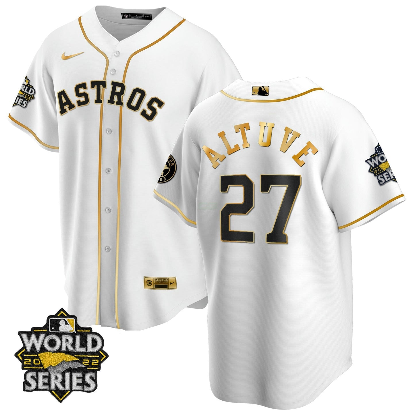 Camisa MLB Houston Cool Base Branca Dourada 2022 World Series Jersey