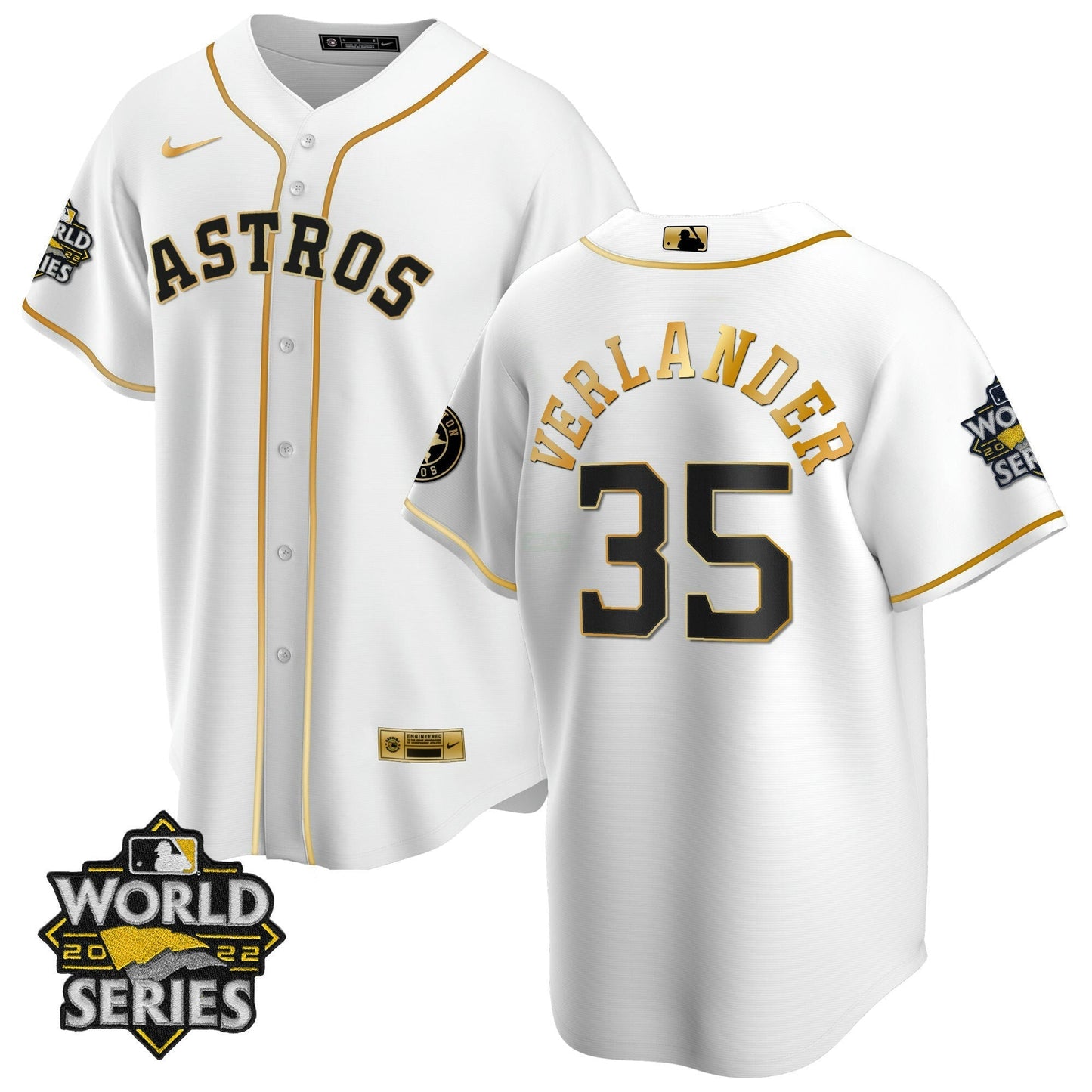 Camisa MLB Houston Cool Base Branca Dourada 2022 World Series Jersey