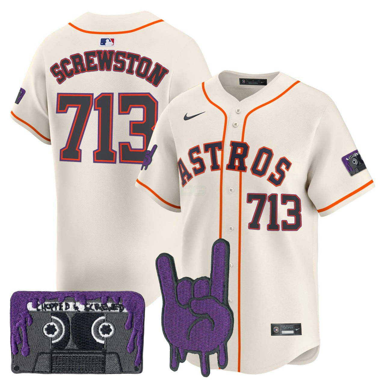Camisa MLB Houston DJ Screw Patch Creme Vapor Premier Limited Customized Jersey