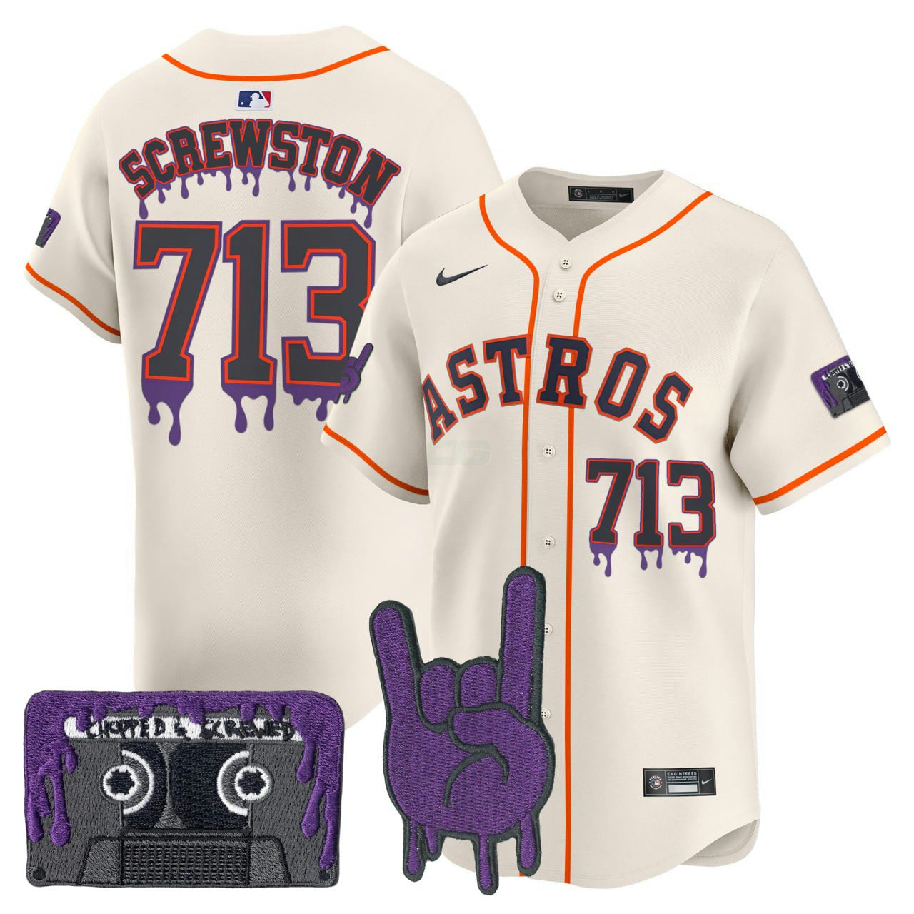 Camisa MLB Houston DJ Screw Patch Creme Vapor Premier Limited Customized Jersey
