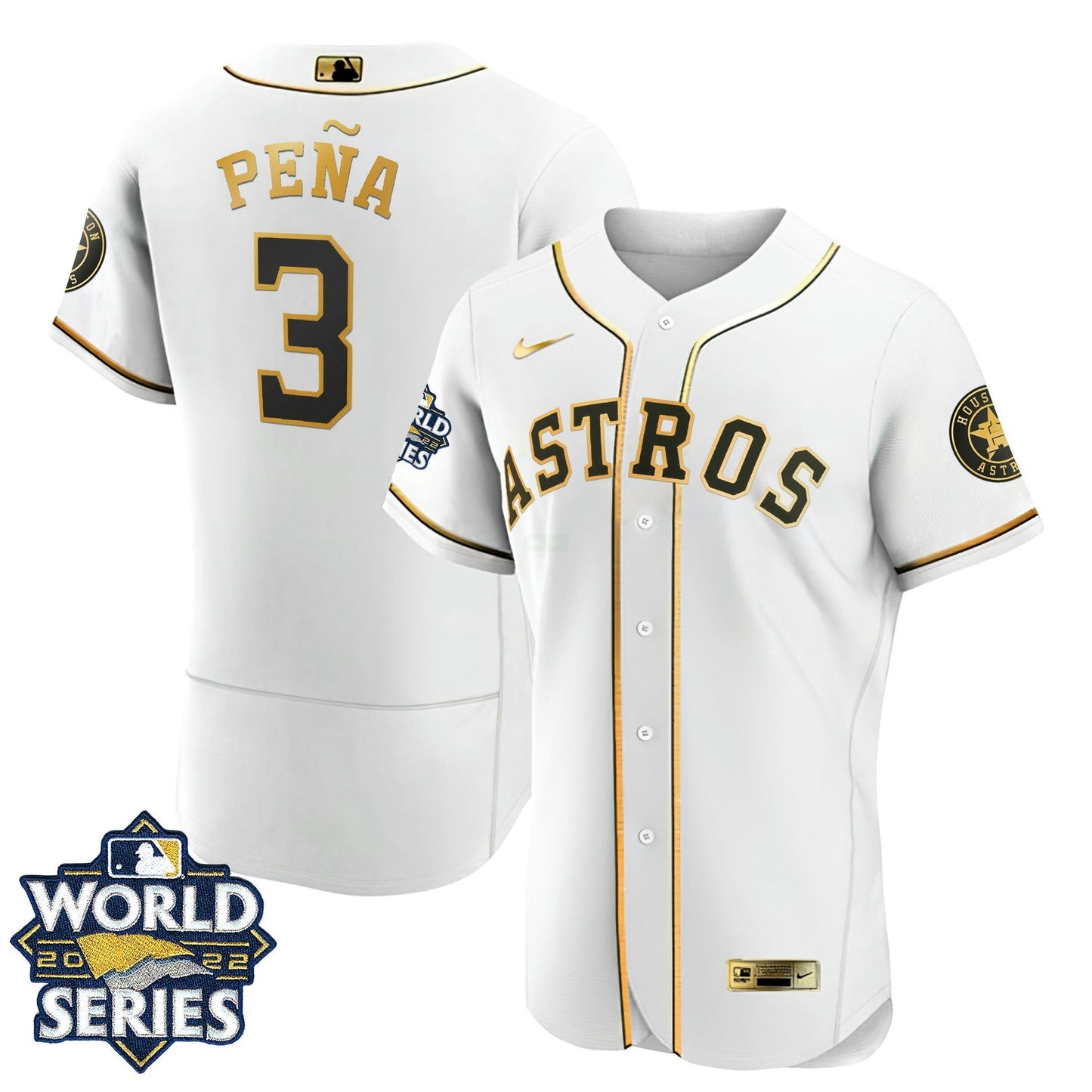Camisa MLB Houston Flex Base Branca Dourada 2022 World Series Jersey