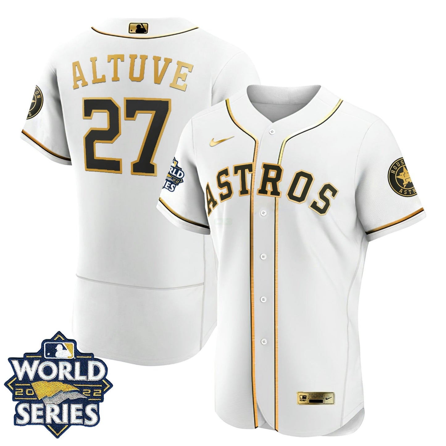 Camisa MLB Houston Flex Base Branca Dourada 2022 World Series Jersey