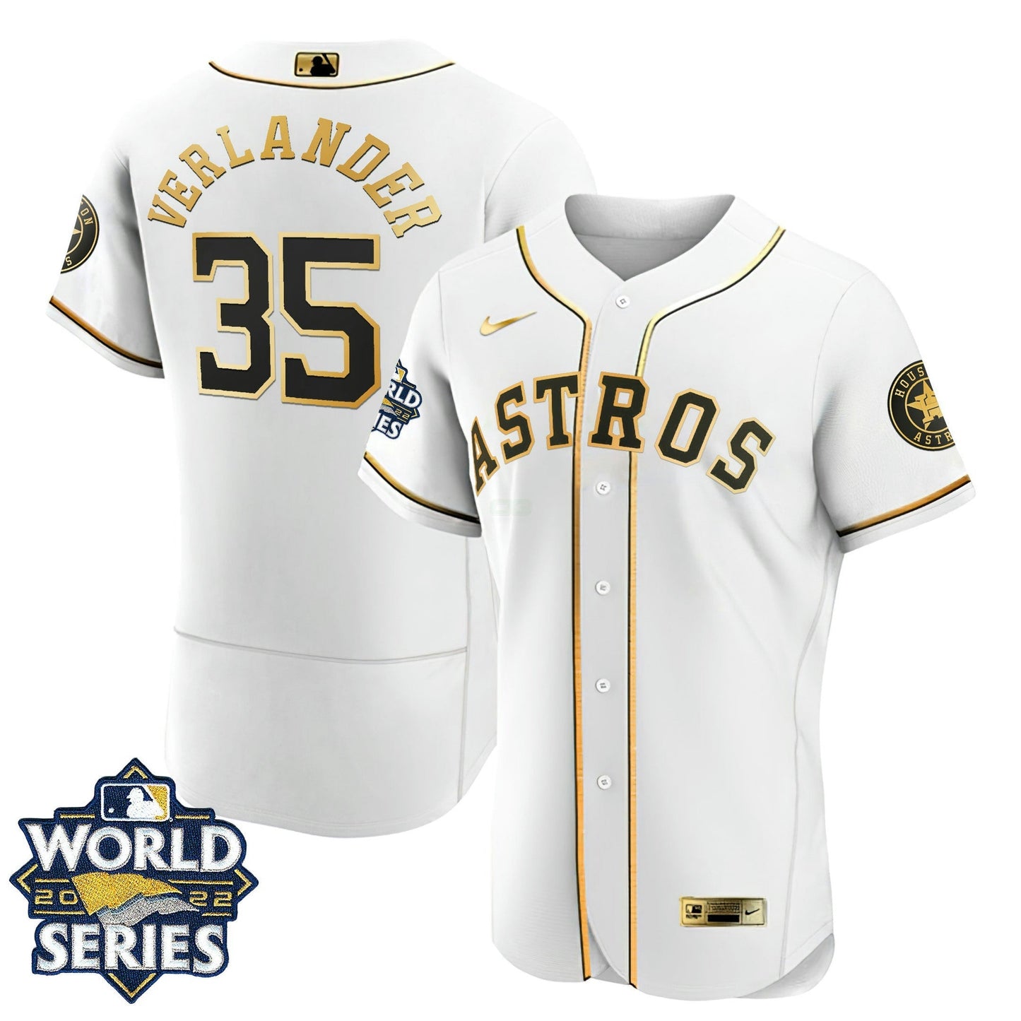 Camisa MLB Houston Flex Base Branca Dourada 2022 World Series Jersey