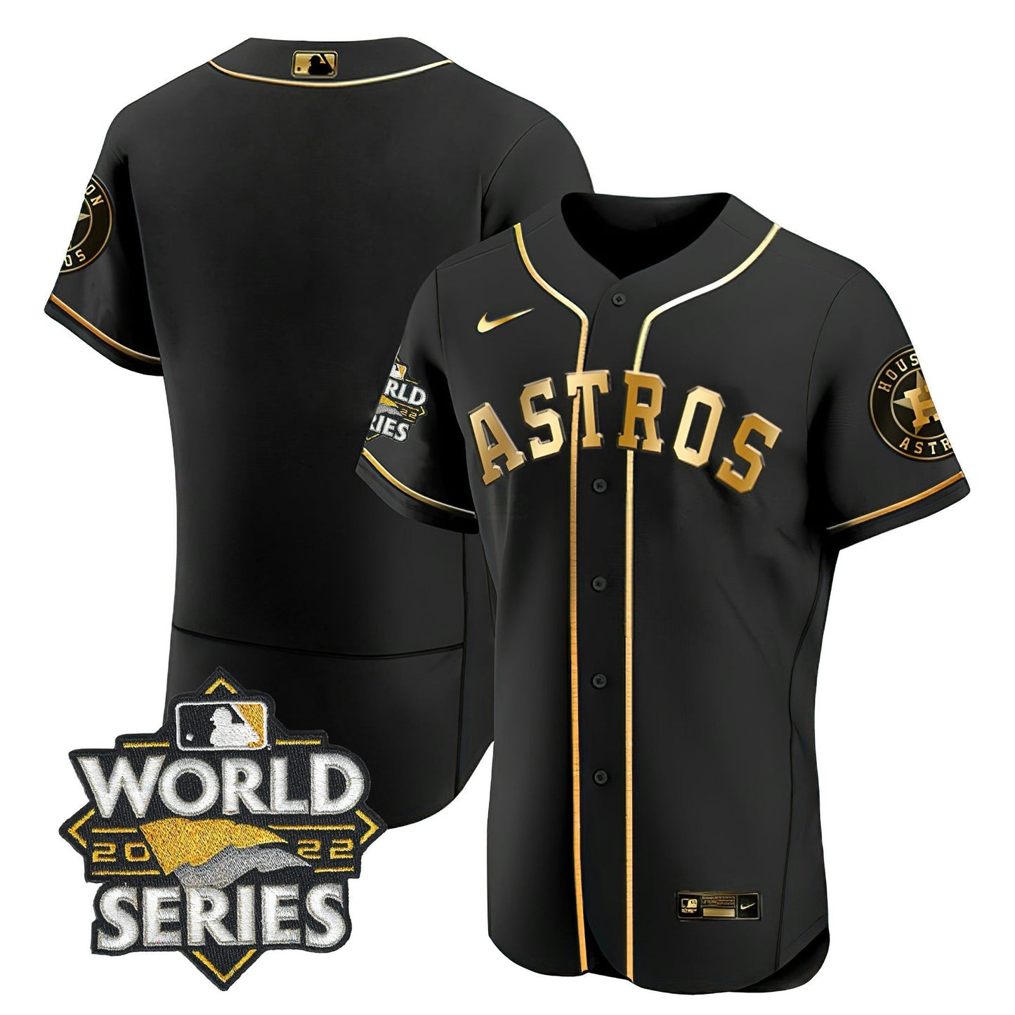 Camisa MLB Houston Preta Dourada & Branca Dourada Team Jersey