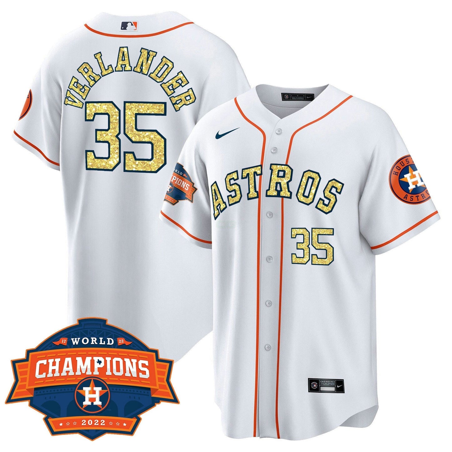 Camisa MLB Houston Special Branca Dourada 2022 World Series Champions Patch Jersey