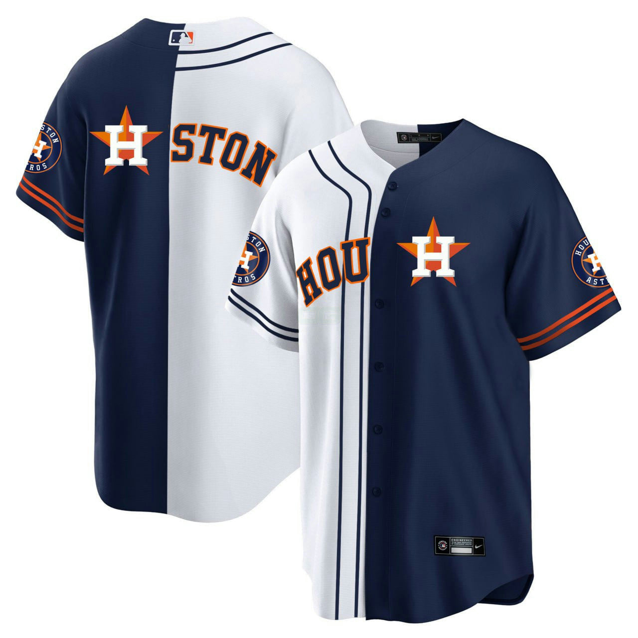 Camisa MLB Houston Split Branca Azul Marinho Jersey - Branca Azul Marinho