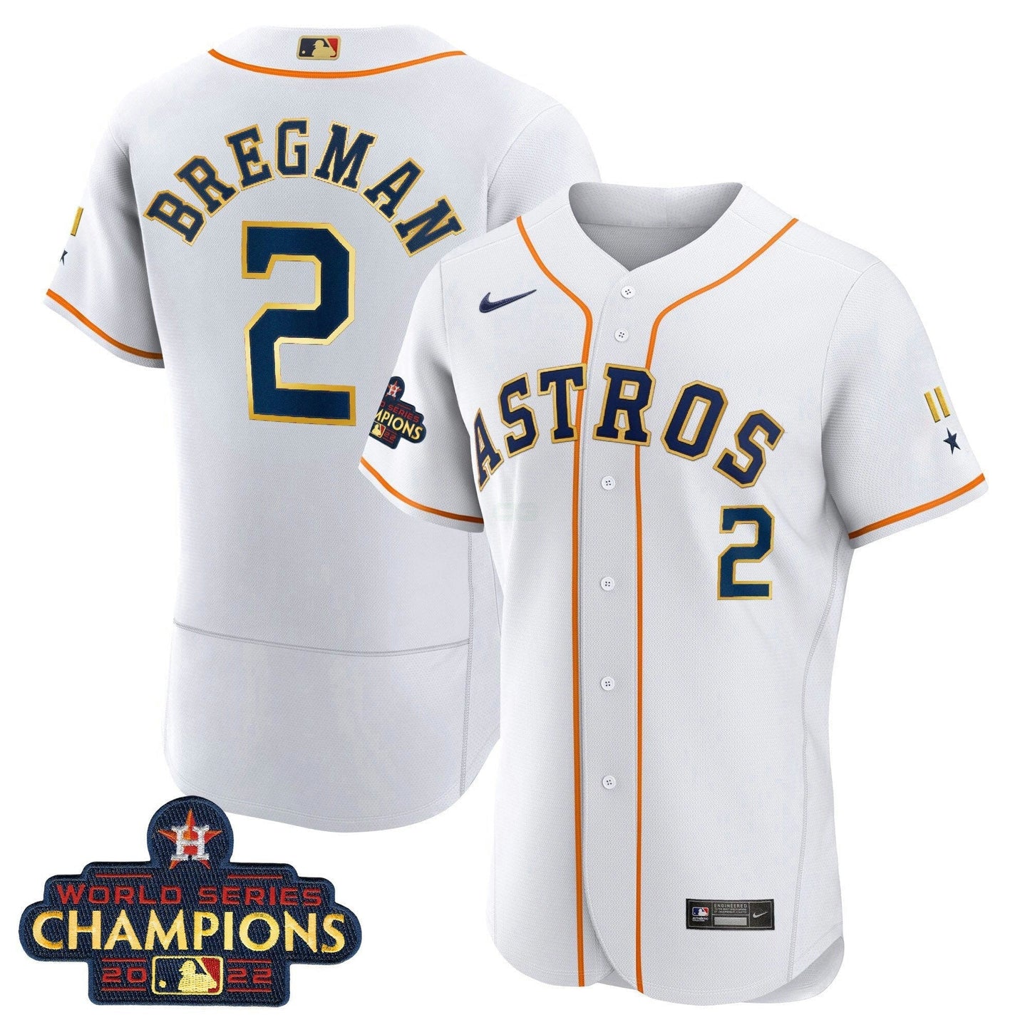 Camisa MLB Houston World Series Champion 2022 Branca Dourada Trim Jersey