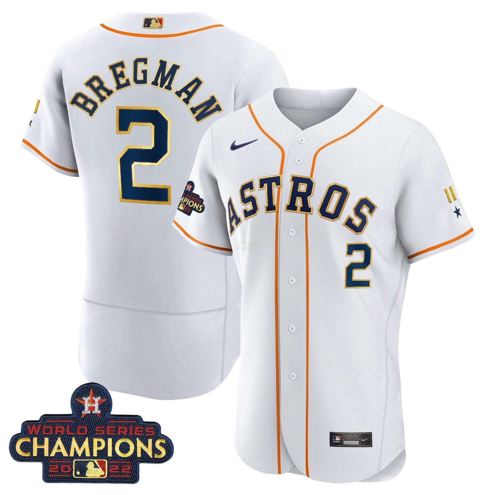 Camisa MLB Houston World Series Champion 2022 Branca Dourada Trim Jersey