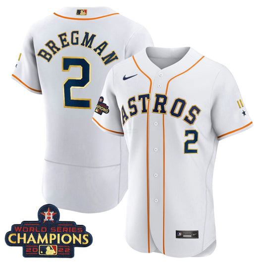 Camisa MLB Houston World Series Champion 2022 Branca Dourada Trim Jersey