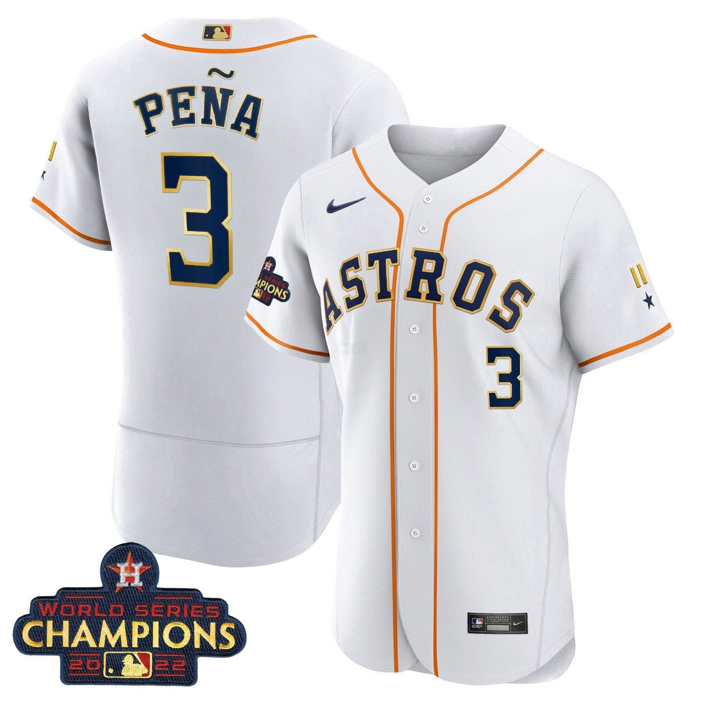 Camisa MLB Houston World Series Champion 2022 Branca Dourada Trim Jersey
