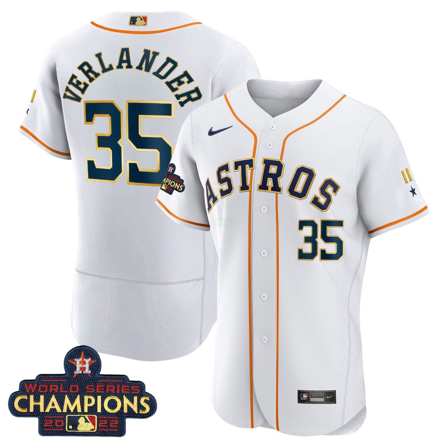 Camisa MLB Houston World Series Champion 2022 Branca Dourada Trim Jersey