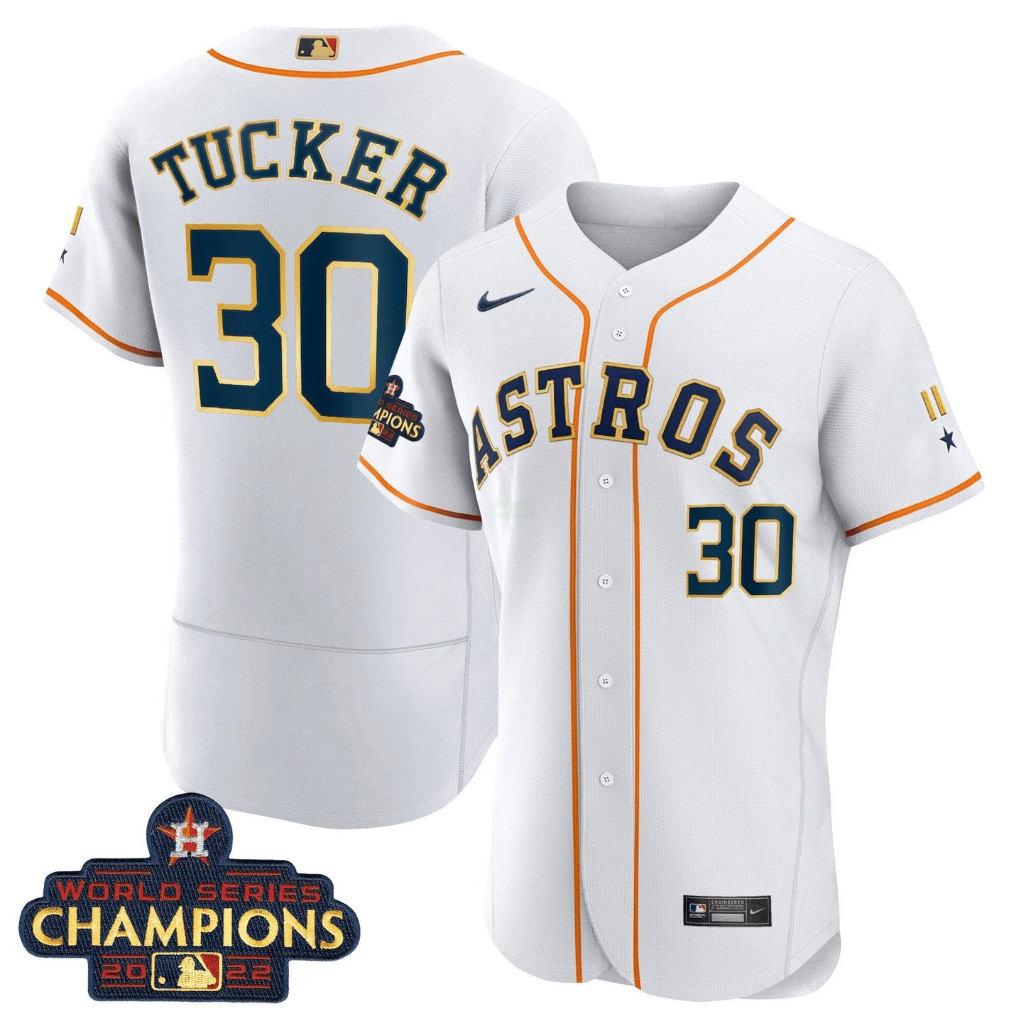 Camisa MLB Houston World Series Champion 2022 Branca Dourada Trim Jersey