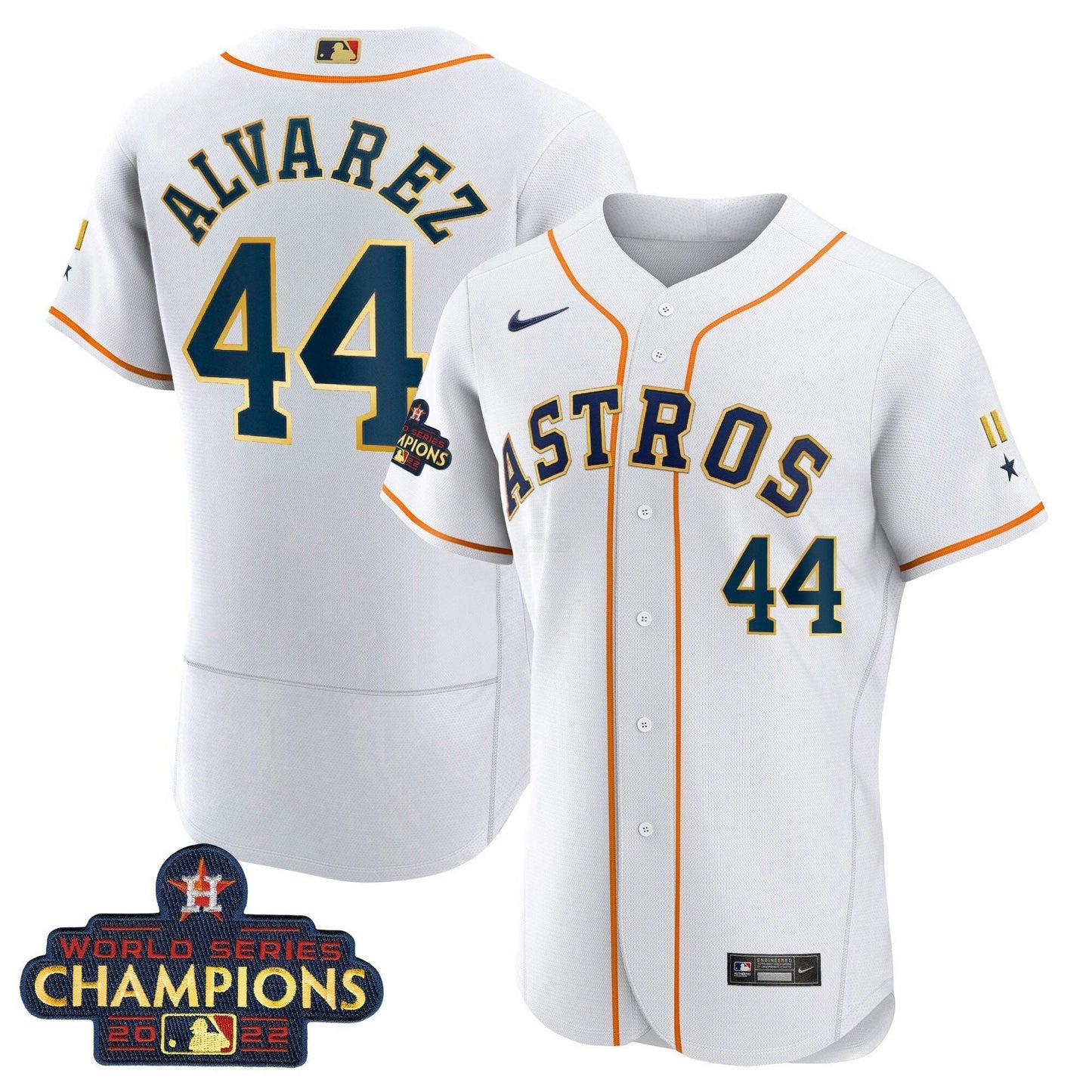 Camisa MLB Houston World Series Champion 2022 Branca Dourada Trim Jersey