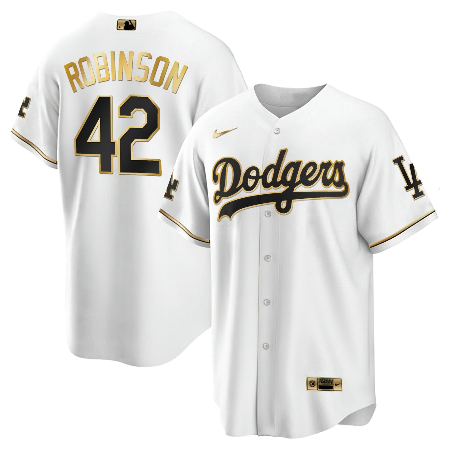 Camisa MLB Jackie Robinson Los Angeles Branca Dourada & Preta Dourada Jersey