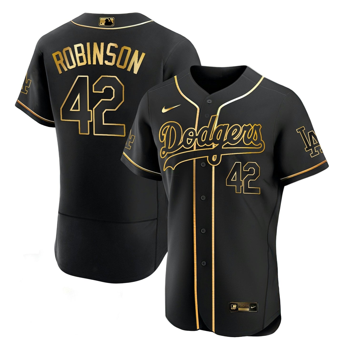 Camisa MLB Jackie Robinson Los Angeles Branca Dourada & Preta Dourada Jersey